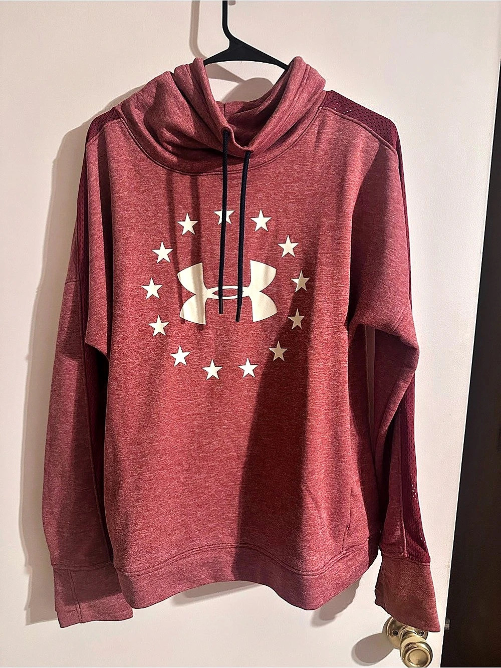Under Armour XL Loose Fit Cowl Neck Hoodie Red Stars Logo Pullover